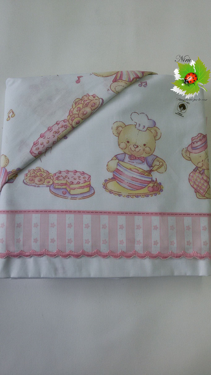 Completo lenzuola baby lettino stampato per culla 100% Cotone. Art.N180