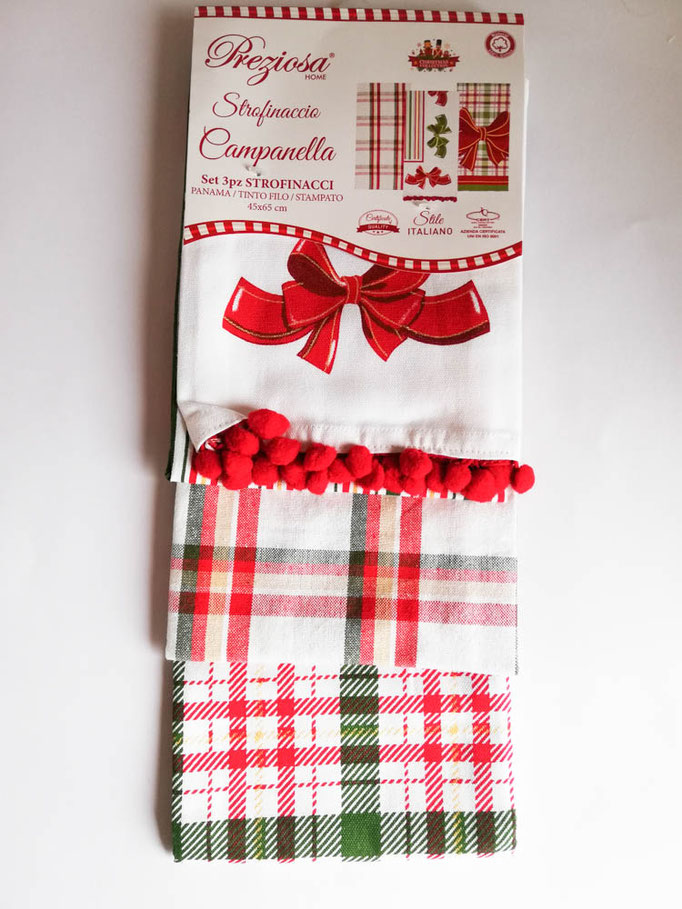 Set 3pz strofinacci natalizi da cucina asciuga piatti 100% cotone 45x65 cm. Variante 1. D13