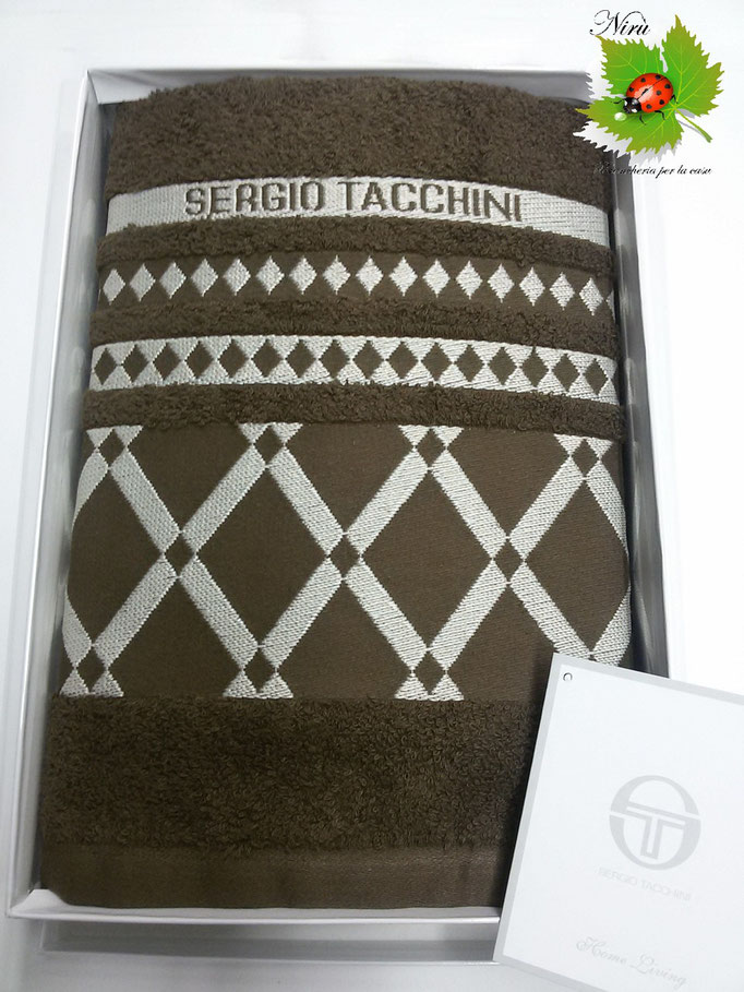 Set asciugamano viso+ospite Sergio Tacchini in spugna in Cotone.Col.Marrone Art.A508