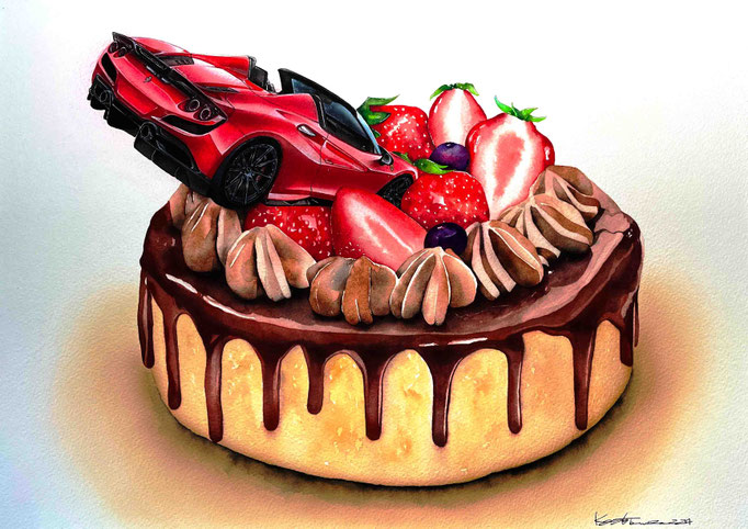 車絵イラストとケーキ