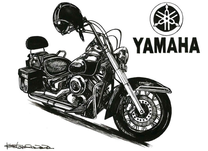 yamaha dragstarの墨絵イラスト