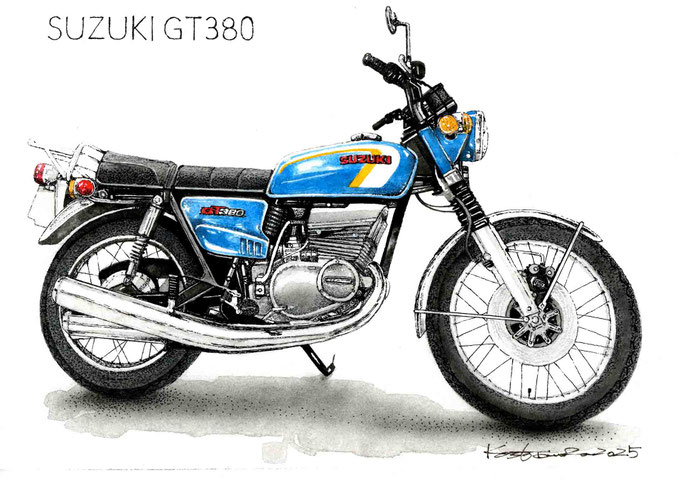 バイクを描いた水彩画