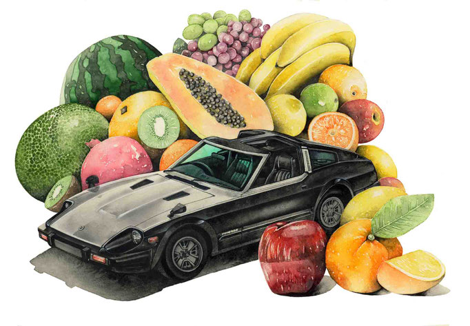 フルーツと車イラスト