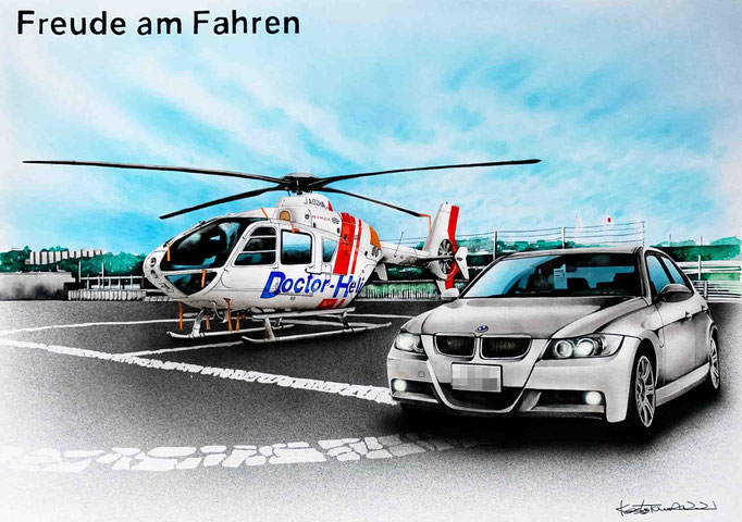 車絵イラストとドクターヘリ