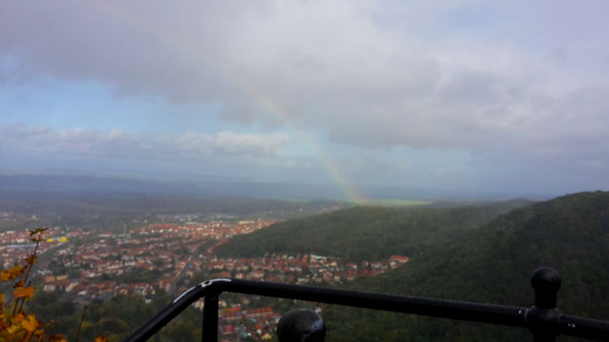 Blick auf Thale mit Regenbogen
