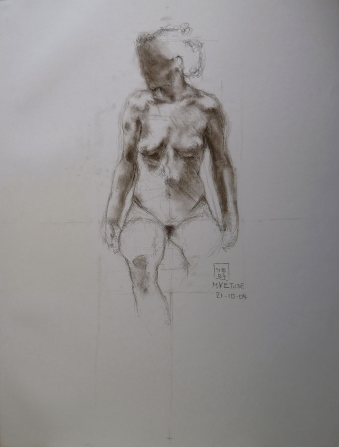 Académie. By Nicolas Borderies, pierre noire on paper, 65 x 50 cm, 2001-2005.