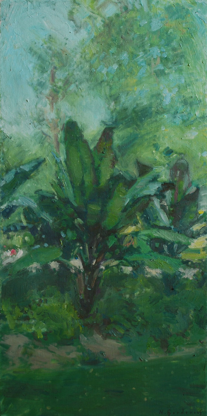 Arbre 8. By Nicolas Borderies, oil on canvas, 80 x 40 cm, 2018.