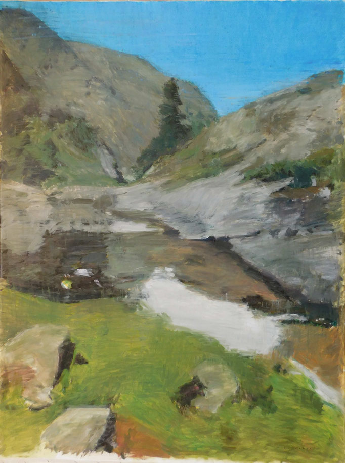 Paysage au lac de Soulcem 1. By Nicolas Borderies, oil on canvas, 120 x 160 cm, 2020.
