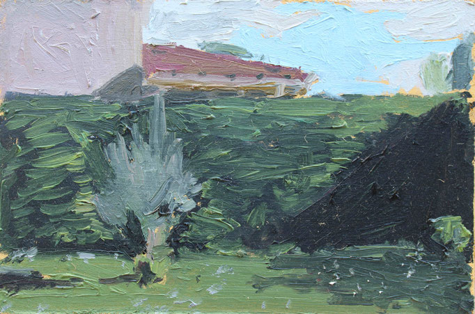 Tournefeuille, oil sketch, 10 x 15 cm, 2022. Outdoor allaprima. By Nicolas Borderies.