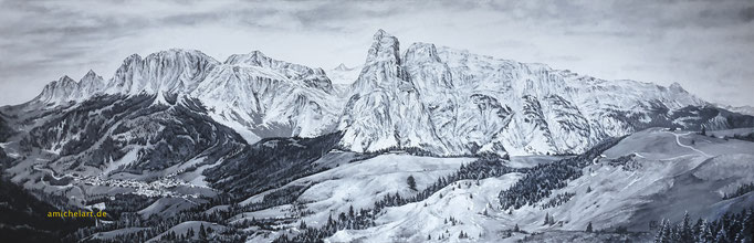 Alpenszene - 2021, 40 x 120 cm, Acryl auf Leinwand