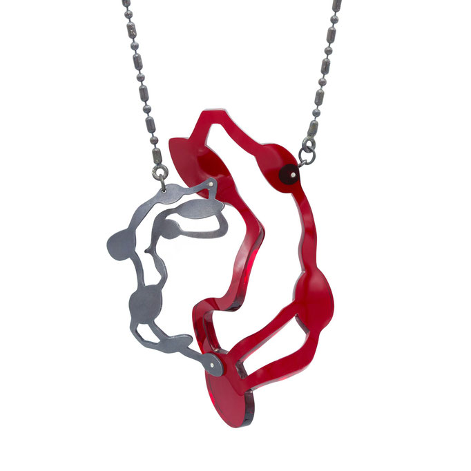 Denisa Piatti-Large Seaweed pendant necklace- Silber geschwärzt, Plexiglas