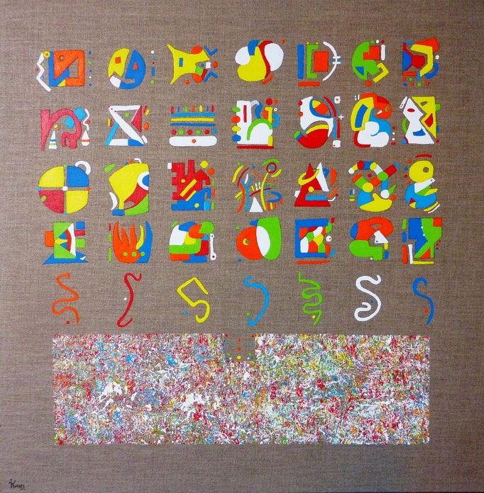 Tlapalería (Couleur en langue nahuatl c'est "Tlapalli") 80x80 cm acrylique (trapping) sur toile. 2012.