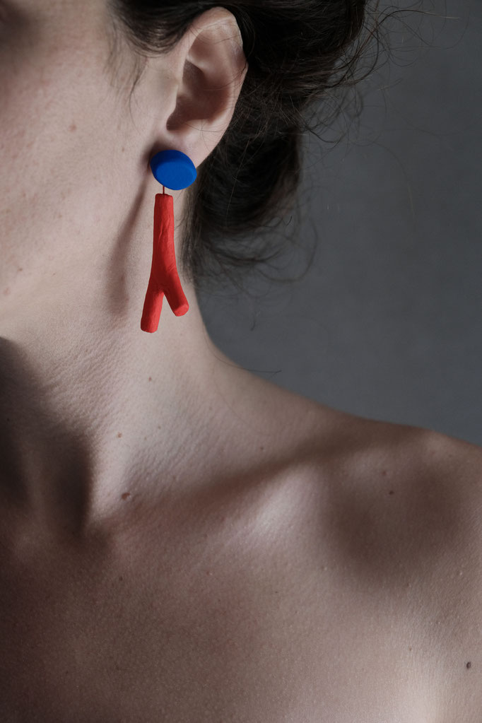 Kora earrings red blue 7cm sterling silver post