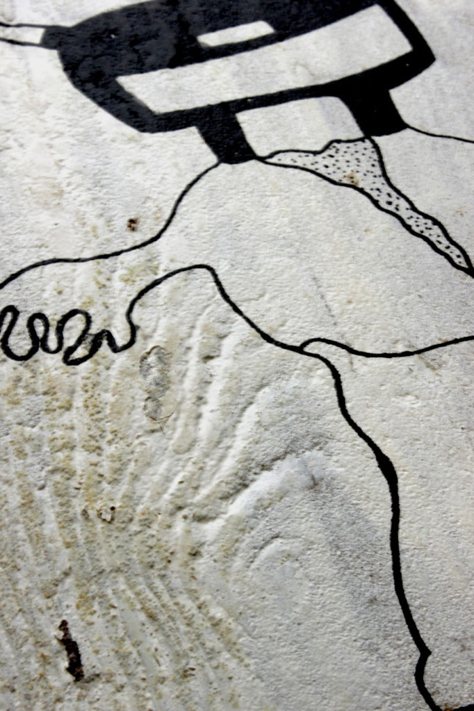 Siebdruck auf einer Holzpfette in der Craftschöpferey, Detail.