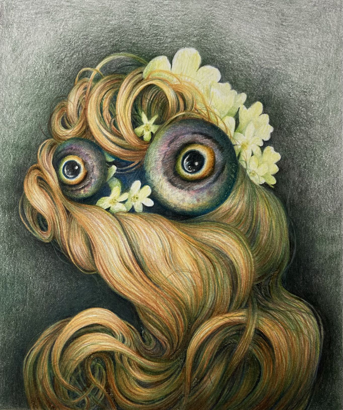 Hairy (2026), kleurpotlood op papier, 26 x 20,5 cm