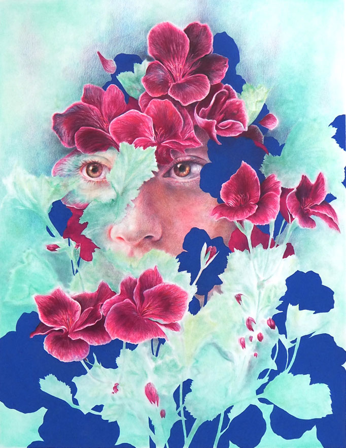 Pretend you're like a flower 2 (2020), panpastel en kleurpotlood op papier, 57 x 45 cm