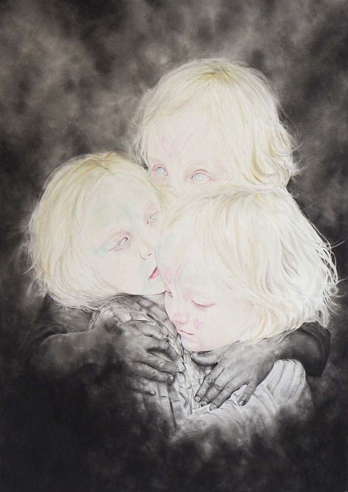 One (2018 - 2020), panpastel and colored pencil on paper, 150 x 110 cm