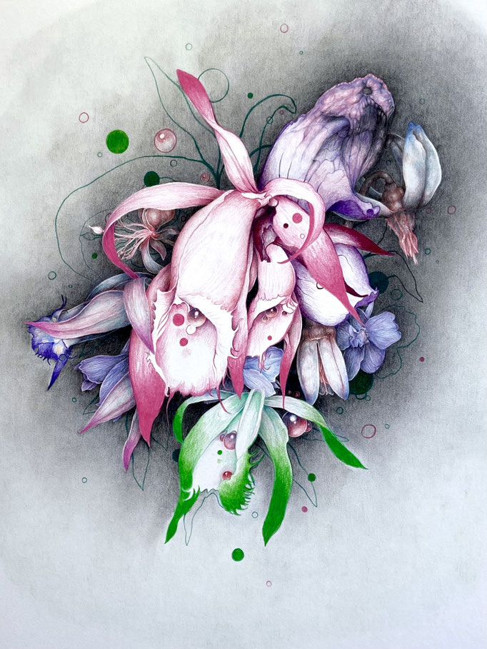Flower face, kleurpotlood op papier