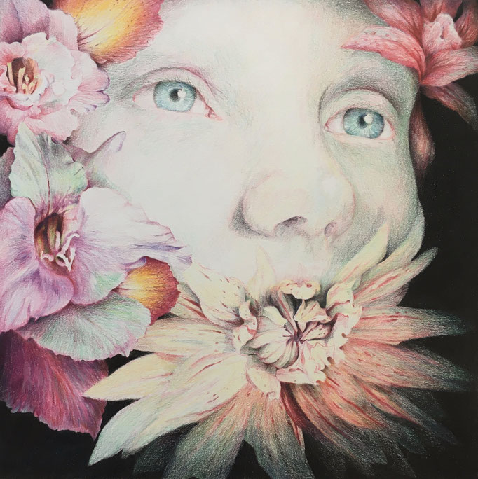 Dreaming (2019), color pencil on paper, 25 x 25 cm