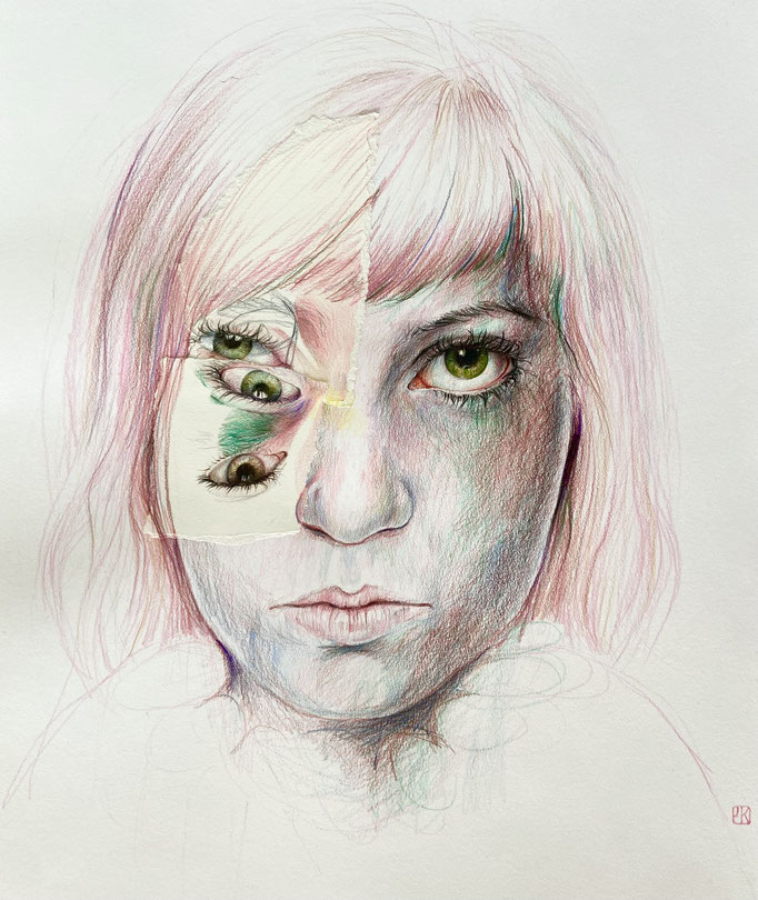 Zonder titel (2020), kleurpotlood op papier, 35 x 30 cm.