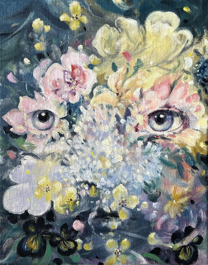 Flower face, olieverf op linnen, 24 x 18 cm