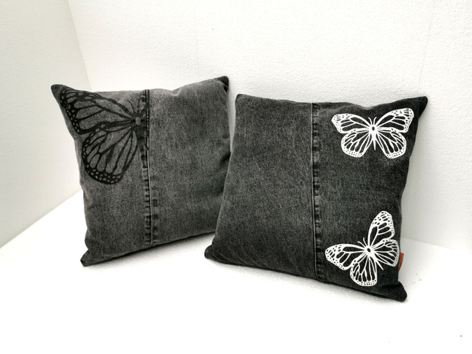 Upcycling Kissen mit Schmetterling-Print