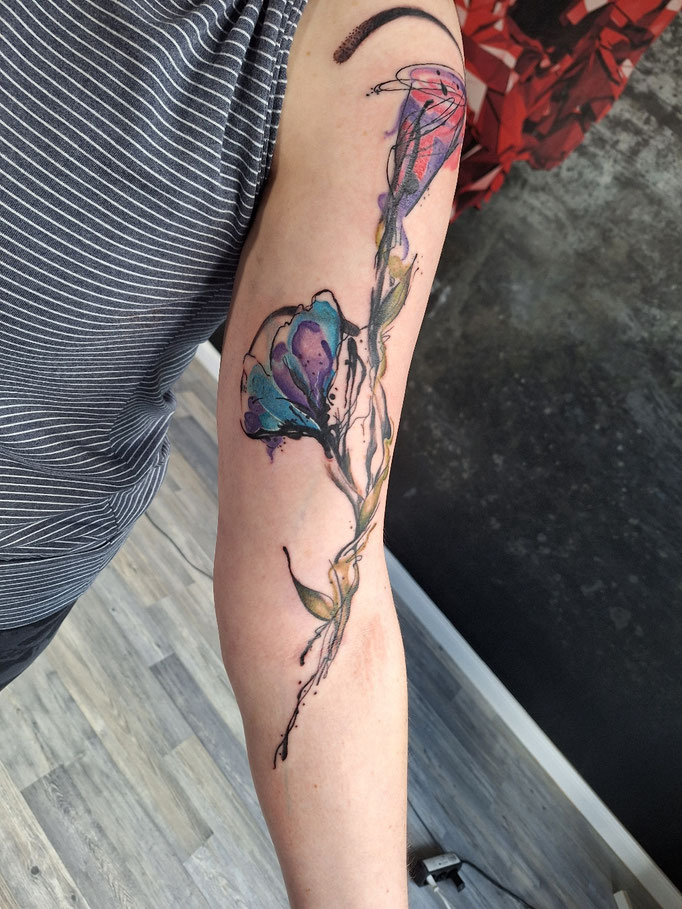 Farbspieltattoo Bremen watercolor flowers