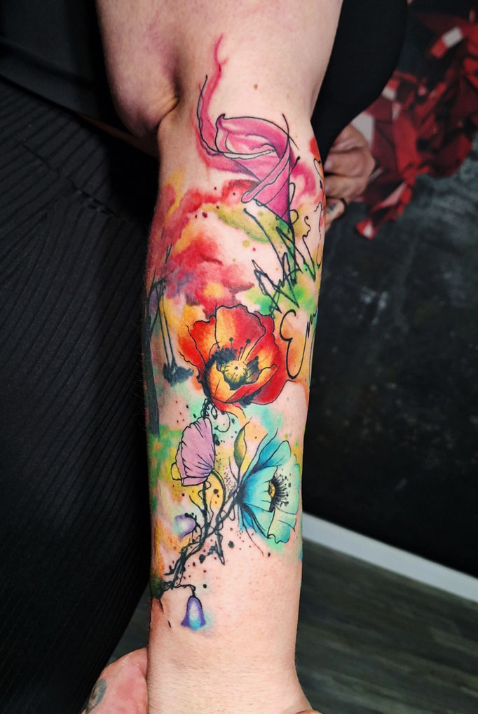 Farbspieltattoo Bremen watercolor flowers