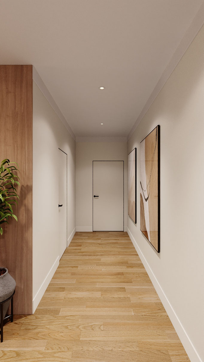 calm modern living room architectural rendering for private house - Dionis Studio