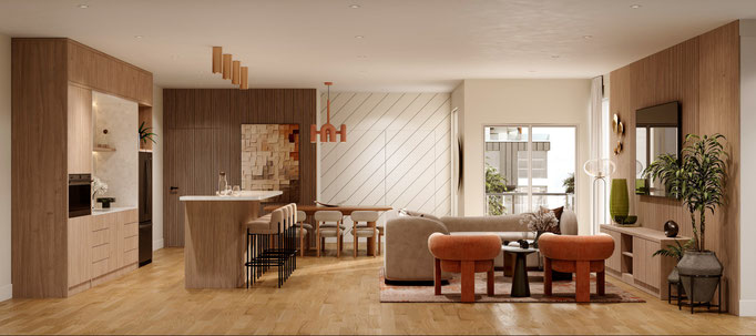 contemporary kitchen interior rendering for private house - Dionis Studio