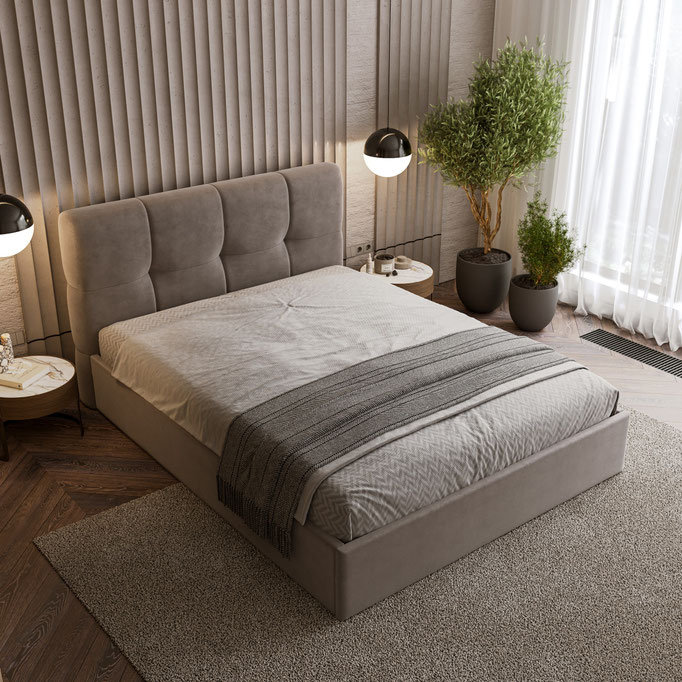 photorealistic bedroom interior architectural visualization with natural light - Dionis Studio