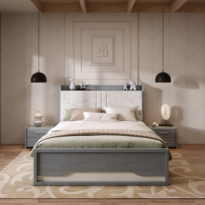 calm modern bedroom interior rendering for residential project - Dionis Studio