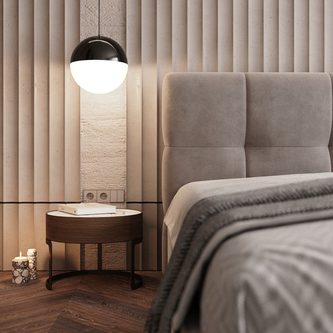 minimal bedroom interior rendering for residential architecture - Dionis Studio