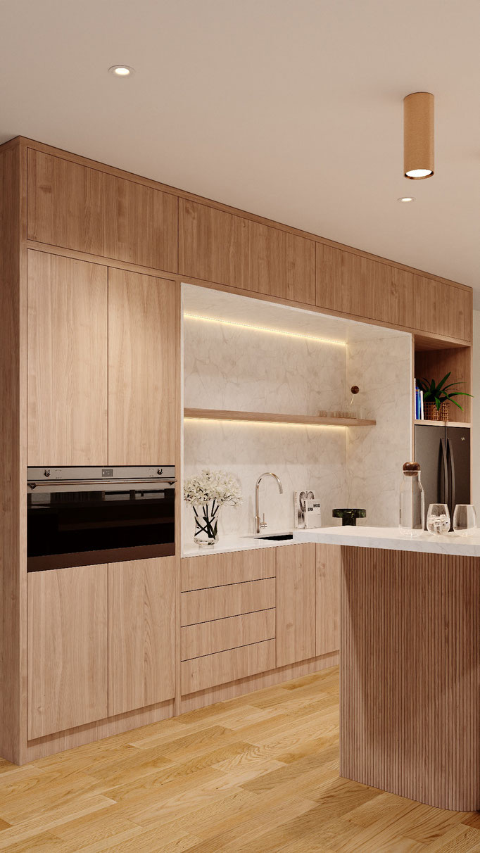 luxury kitchen interior architectural visualization with natural lighting - Dionis Studio
