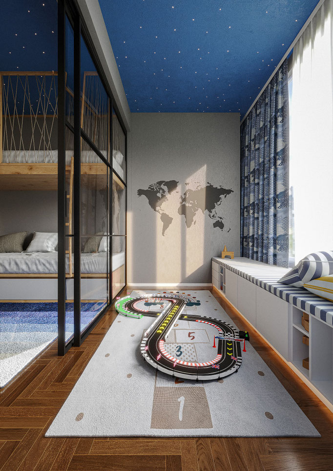 modern residential bedroom interior visualization with warm lighting - Dionis Studio