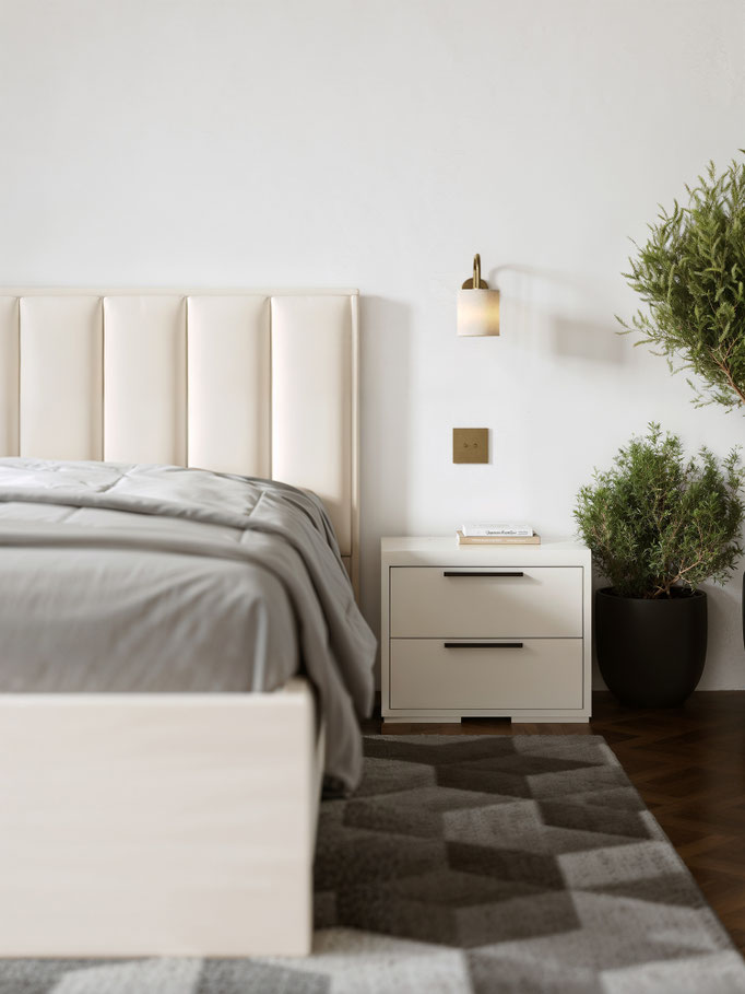 calm modern bedroom interior rendering for residential project - Dionis Studio