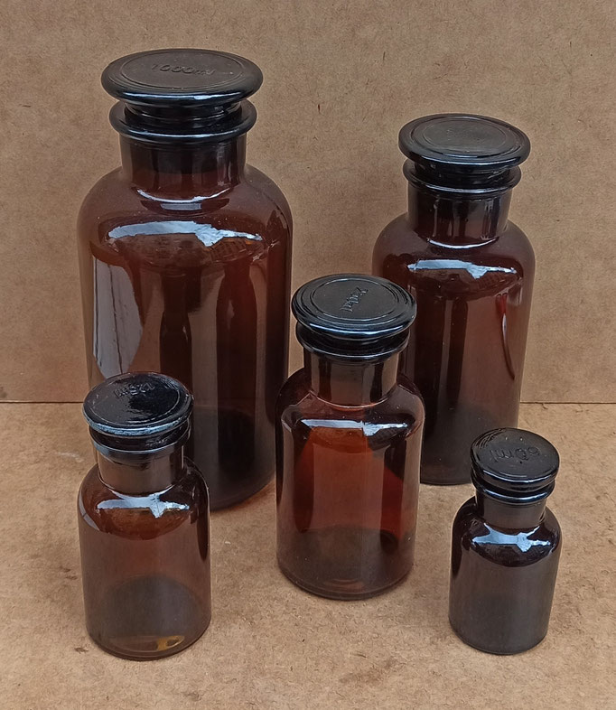 Frascos vidrio color ámbar. 1000 ml, 500 ml, 250 ml, 125 ml y 60 ml. Ref CA7413820. 