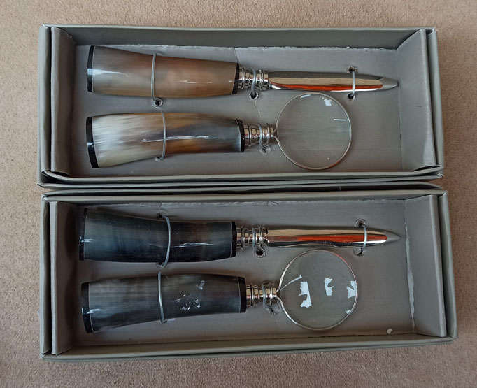 Conjunto lupa con abrecartas mango imitación hueso. Ref 1511335. 14x4 diámetro. 