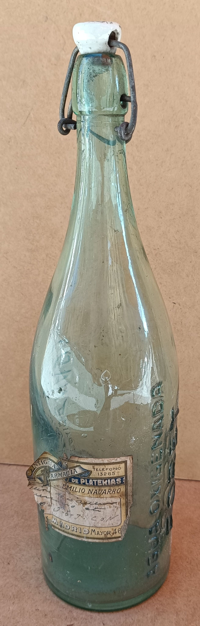 Botella antigua agua oxigenada Foret. Ref GOY. 35X8,5