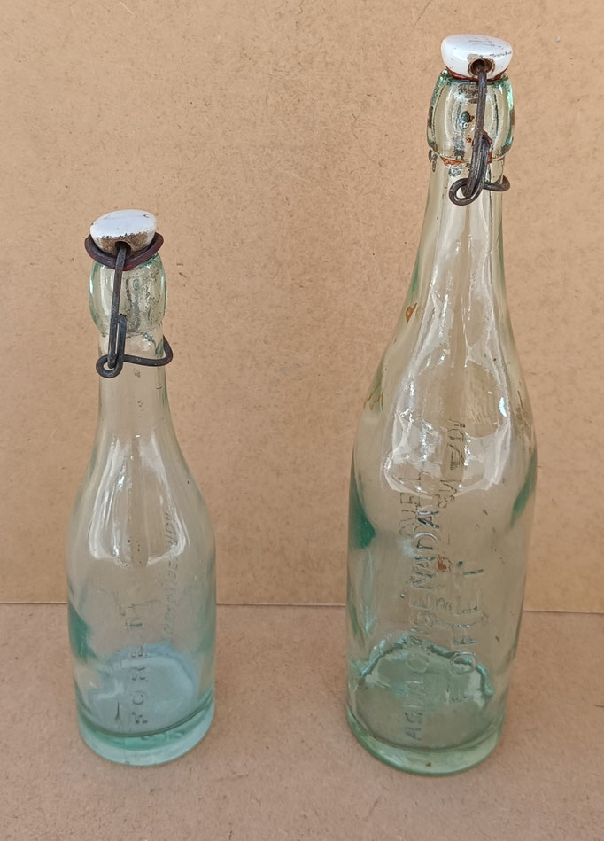 Botella antigua agua oxigenada Foret. Ref GOY. Grande Pequeña 31x7. Pequeña 24x6