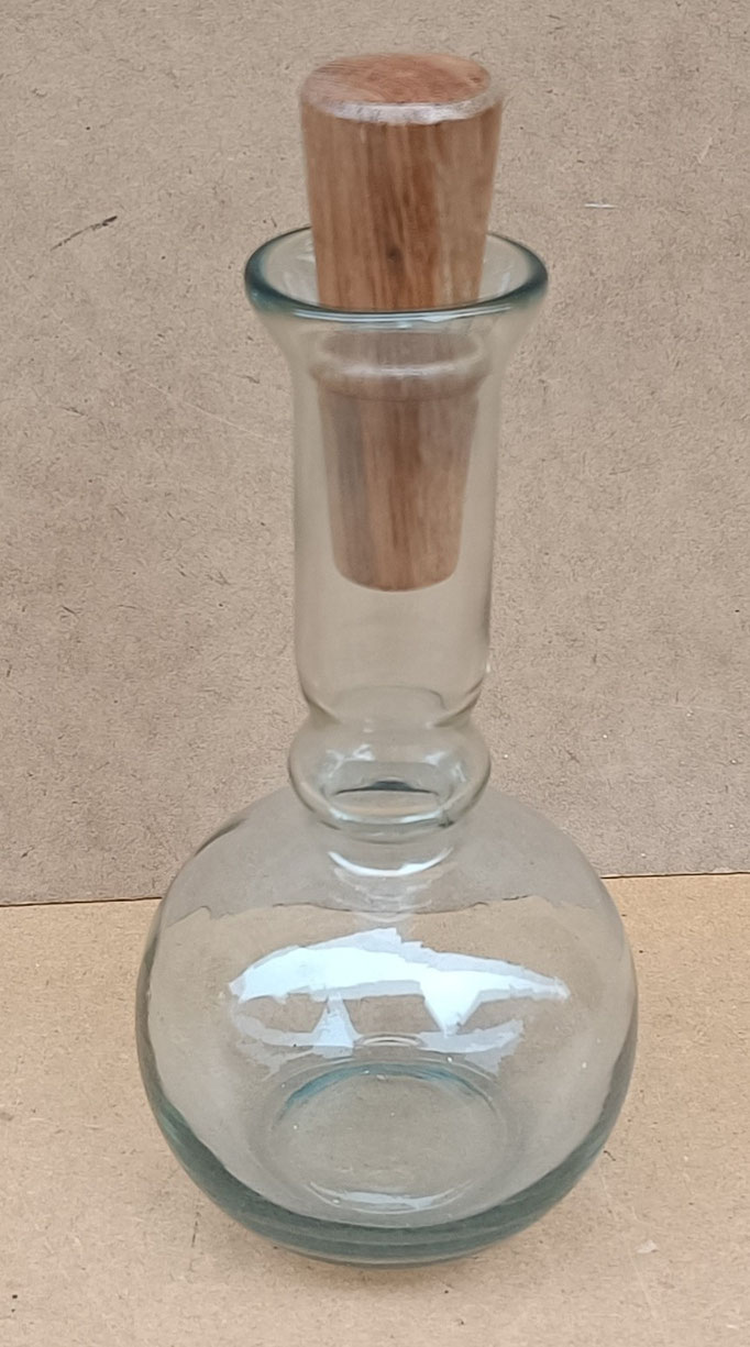 Botella cristal tapón madera. Ref 31962. 11,5x25