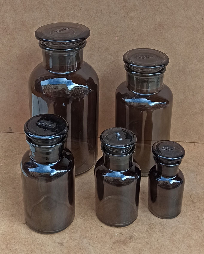 Frascos vidrio color verde ahumado. 1000 ml, 500 ml, 250 ml, 125 ml y 60 ml. Ref CA7413825. 