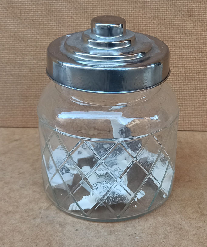 Bote cristal con tapa metal. Ref 6GL1165S. 10x10x15