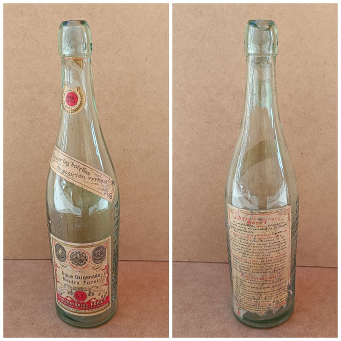 Botella antigua agua oxigenada Foret. Ref GOY. 31x7