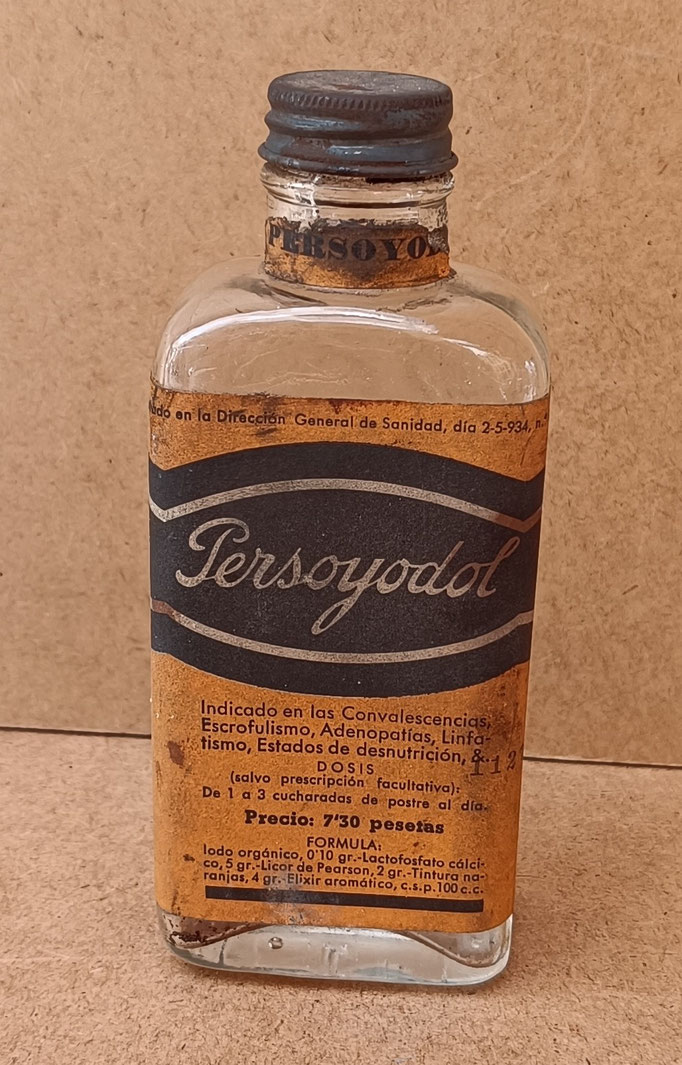 Botella antigua Persoyodol. 14x6x4