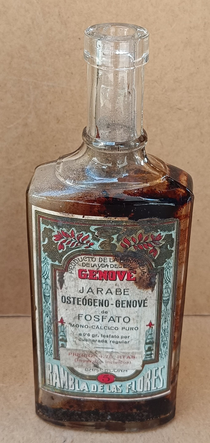 Botella antigua Jarabe Osteógeno Genové de fosfato. Ref GOY. 19x7x4