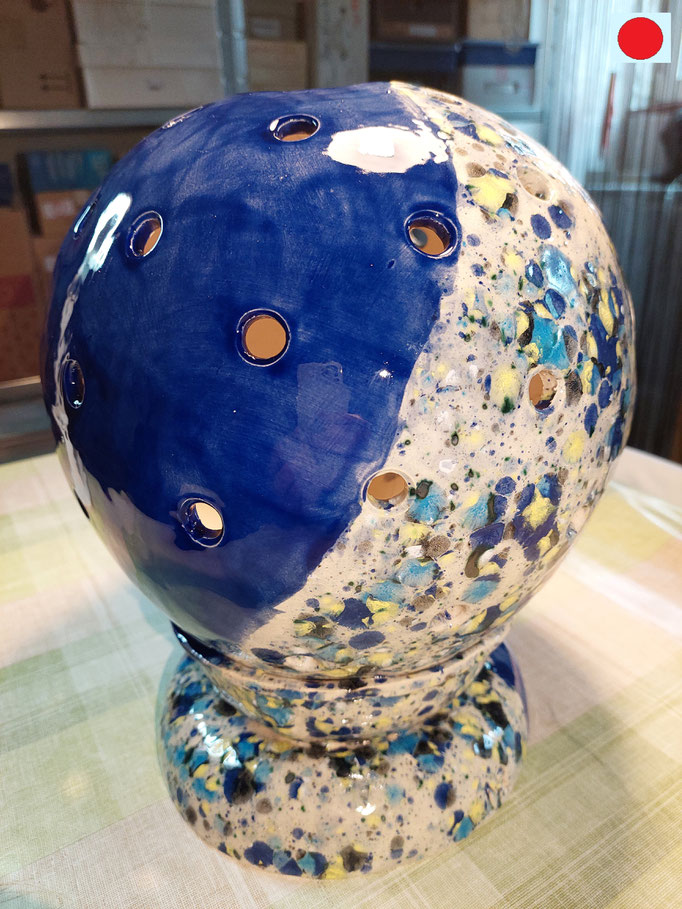 "Kugelleuchte 5" Keramik aus weißem Ton bunt glasiert, 28cm hoch