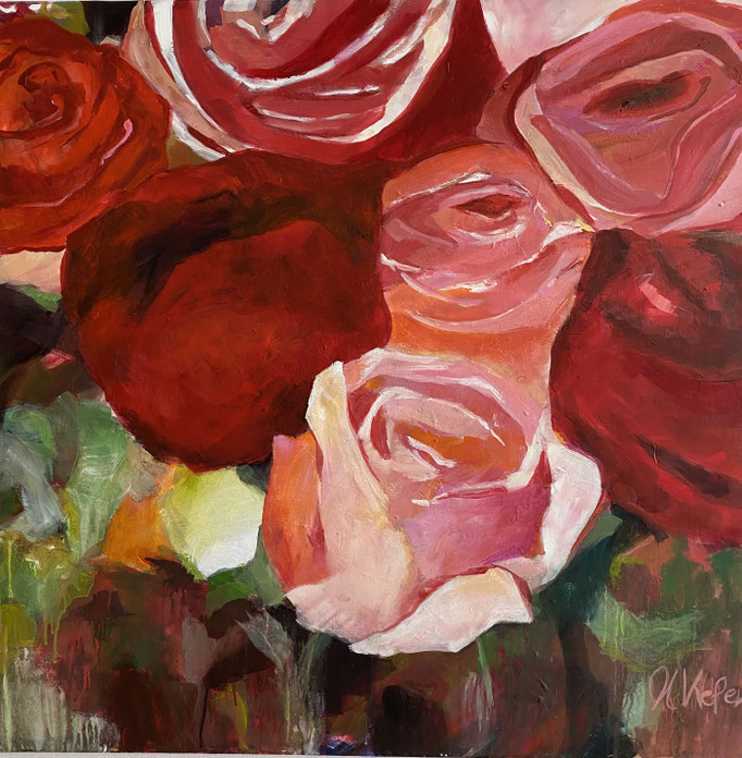 Roses, 100x100x4cm, Acryl