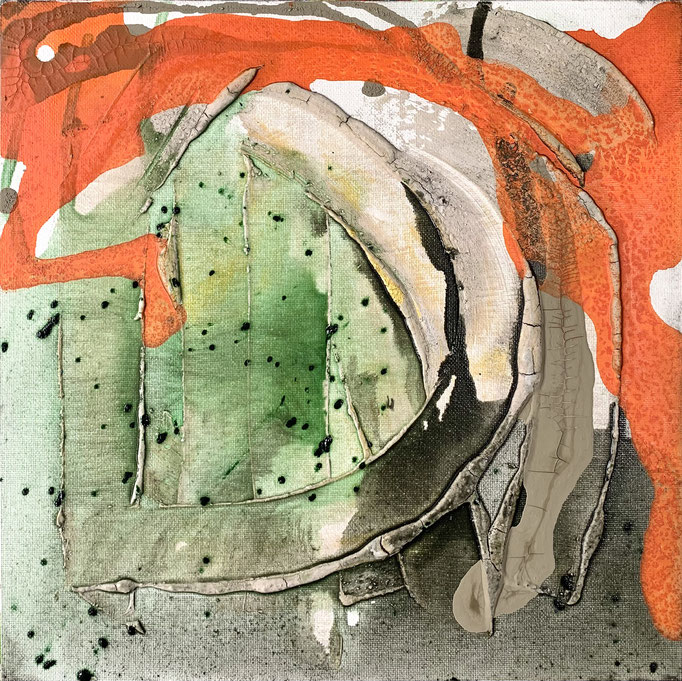 Livly Peace I, 2022, Acryl und Strukturpaste auf Malpappe mit Leinwandtuch, 30x30 cm, verkauft