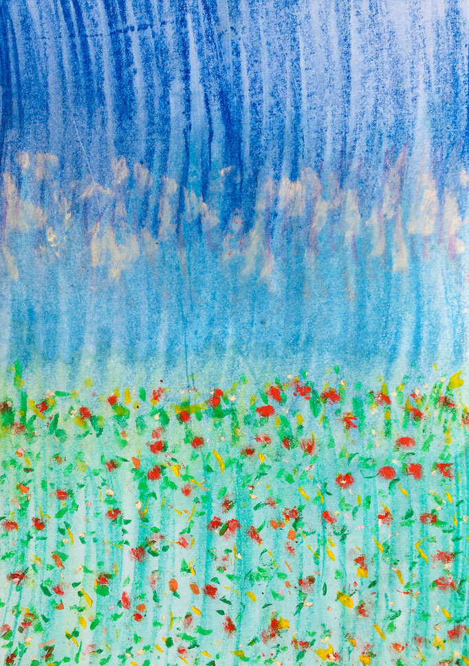 Frühlingsblüte, 2013, Gouache und Pastellkreide auf Papier, 29.5x21 cm, CHF 500